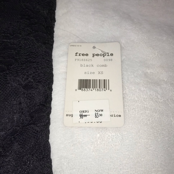 NEW Free People Black Lace Dress with Flocked Navy Blue Velvet Size XS - Picture 15 of 15